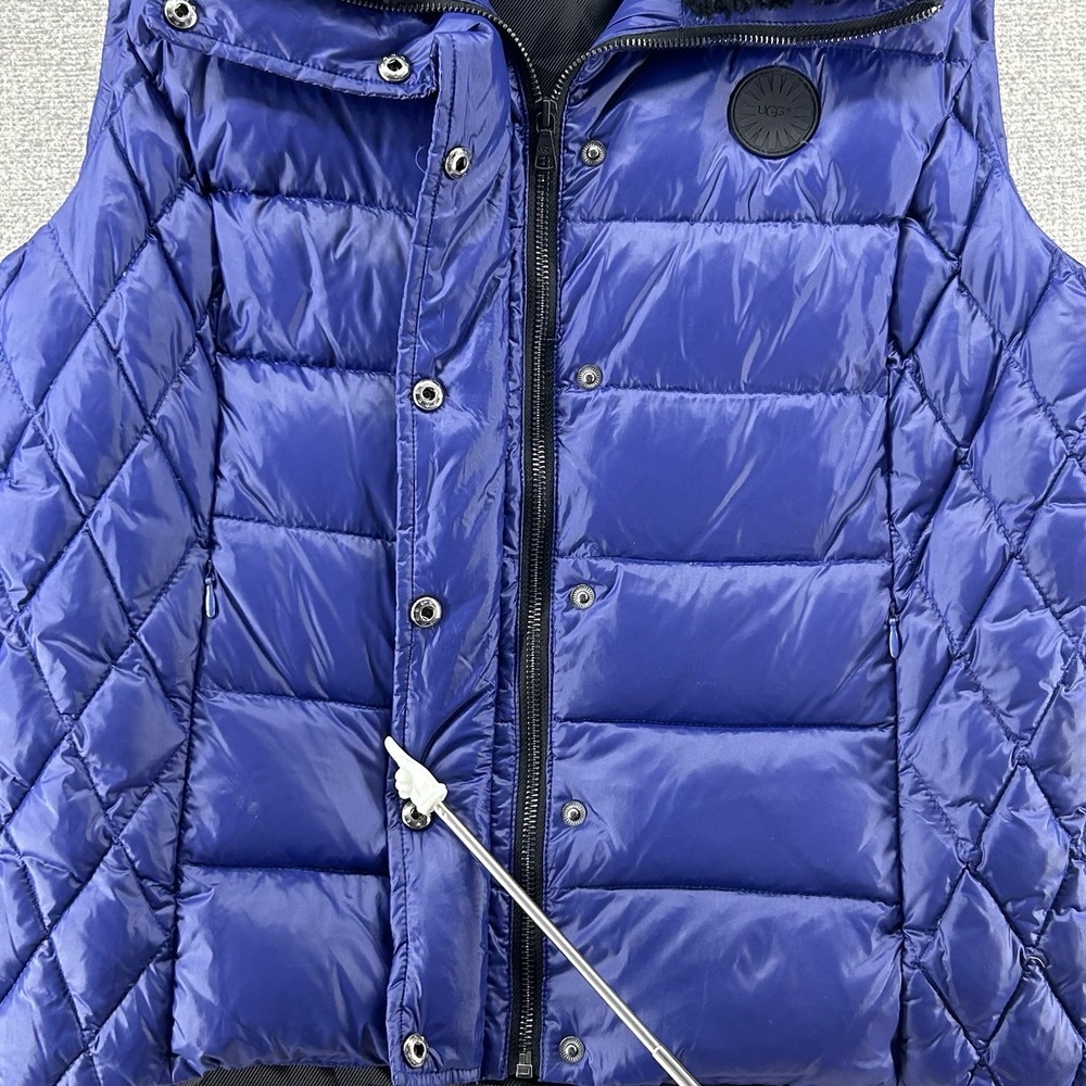 UGG Puffer Down Vest Women Size Large Blue Detachable Collar Cozy - Picture 5 of 11
